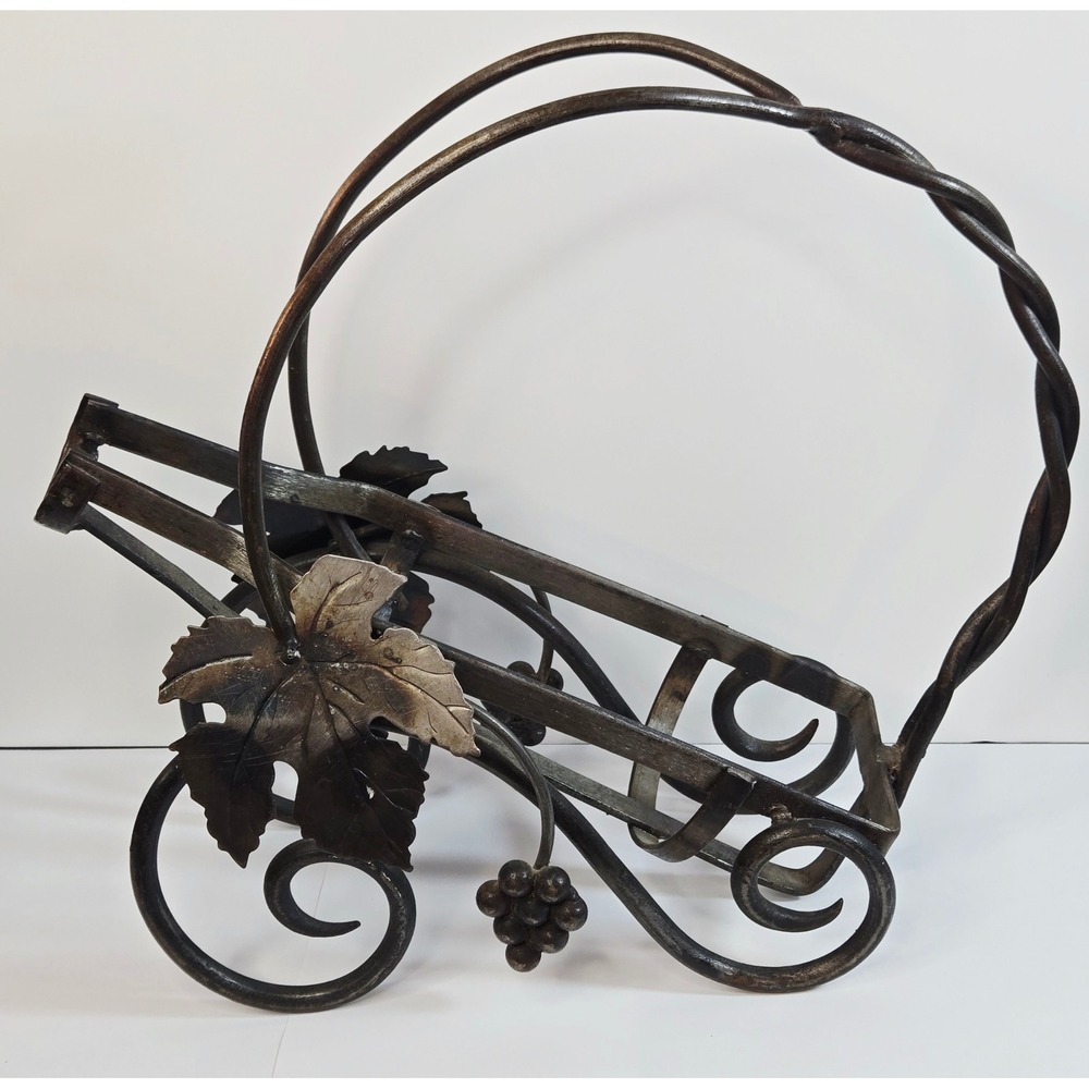 Vintage Wrought Iron Grapevine Single Wine Bottle Holder French Wine Rack Bronze